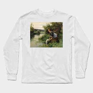 Laundress by the Water's Edge by Daniel Ridgway Knight Long Sleeve T-Shirt